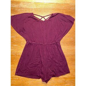Girls Burgundy Short Sleeve Romper With Strappy Back Detail Medium Size